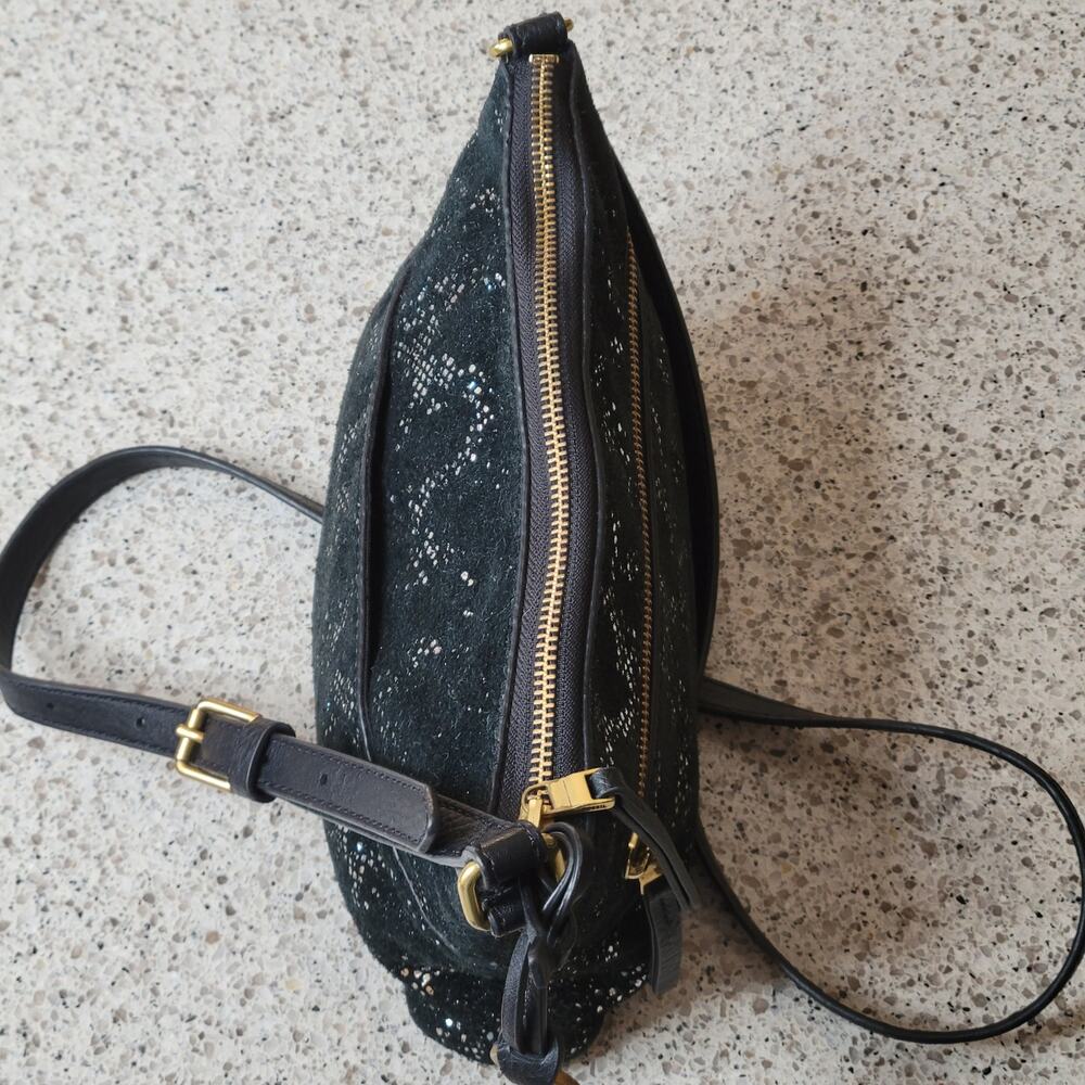 FOSSIL Fiona Leather Suede Silver Metallic Snakeskin Small Crossbody Adjustable - Picture 5 of 12